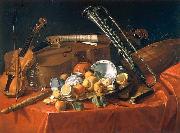 Stilleben mit Musikinstrumenten und Fruchten Cristoforo Munari